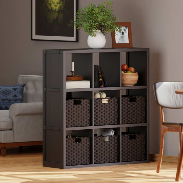 Timothy Black Chocolate Seven-Piece Storage Shelf with Six Foldable Woven Baskets, image 6
