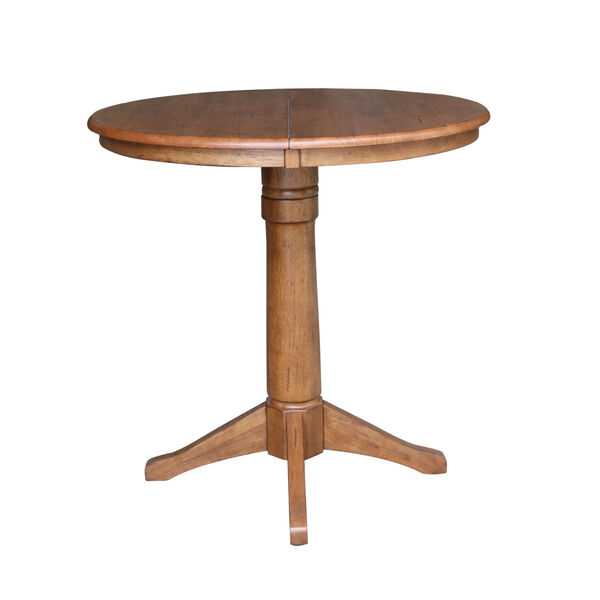 Distressed Oak 36-Inch Round Extension Dining Table with Two X-Back Stool, image 2