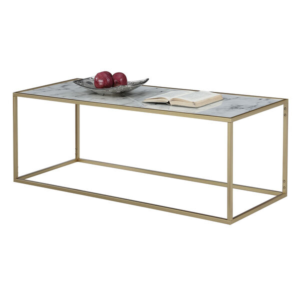 Gold Coast White Faux Marble Rectangle Coffee Table, image 5