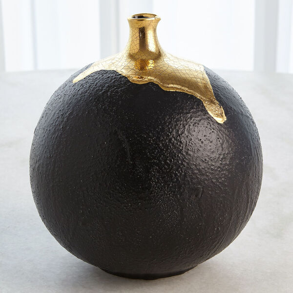 Gold and Black Dipped Large Sphere Vase, image 1