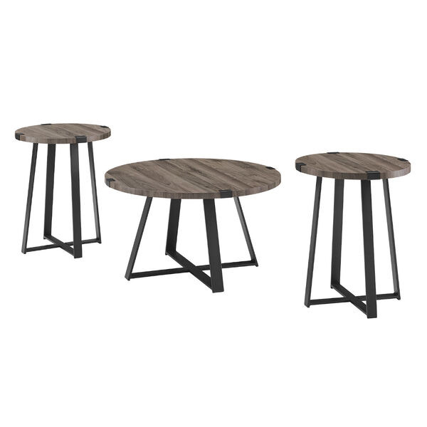 Slate Grey and Black Metal Wrap Coffee Table and Side Table Set, 3-Piece, image 5
