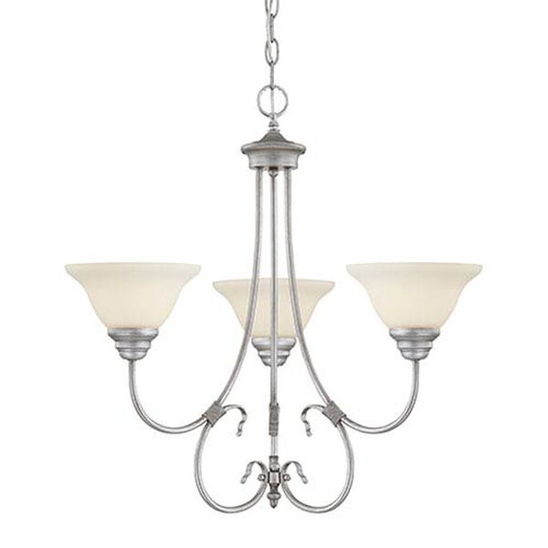 Fulton Rubbed Silver Three-Light Chandelier with Etched White Glass, image 1