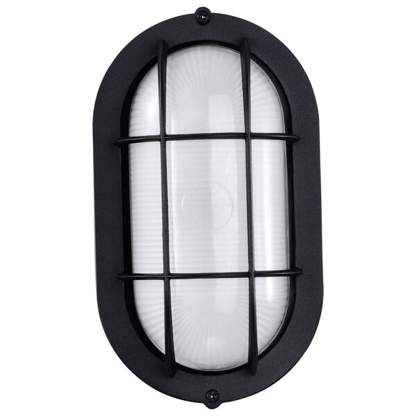 Black LED Small Oval Bulk Head Outdoor Wall Mount with White Glass, image 2