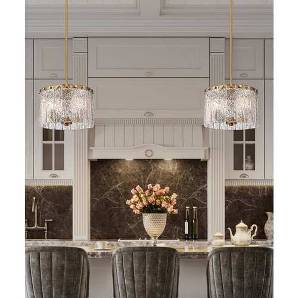 Glacier Modern Gold Three-Light Pendant with Clear Glass Shade, image 2