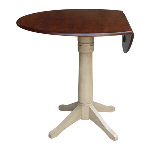 Antiqued Almond and Espresso 36-Inch High Round Dual Drop Leaf Pedestal Dining Table, image 2