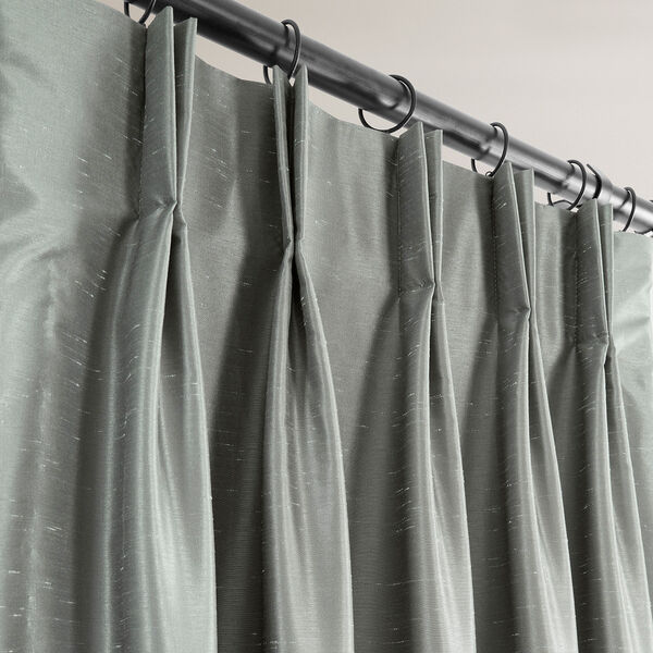 Silver Blackout Vintage Textured Faux Dupioni Silk Pleated Single Curtain Panel 25 x 108, image 5