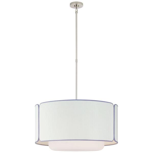 Eyre Large Hanging Shade in Polished Nickel and Soft White Glass with Linen with Lilac Trimmed Shade by kate spade new york, image 1