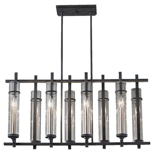 Leicester Antique Forged Iron and Brushed Steel Eight-Light Island Pendant, image 1