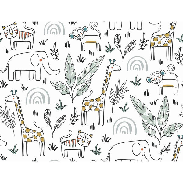 Jungle Menagerie White Yellow Peel and Stick Wallpaper, image 2