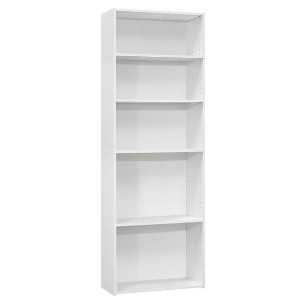 White 25-Inch Five Shelves Bookcase, image 1