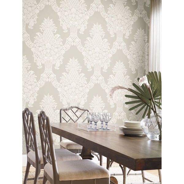 Damask Resource Library Taupe 27 In. x 27 Ft. Pineapple Plantation Wallpaper, image 2