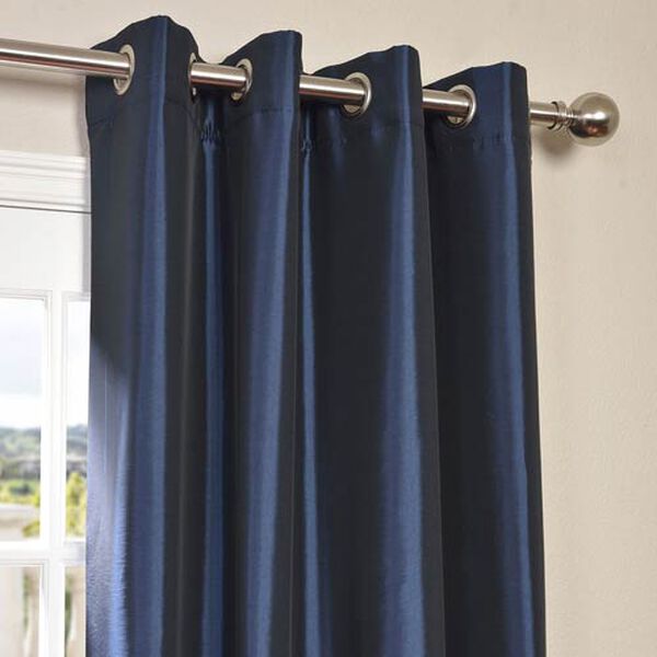 Navy Blue Grommet Blackout Faux Silk Taffeta Single Panel Curtain 50 x 84, image 2
