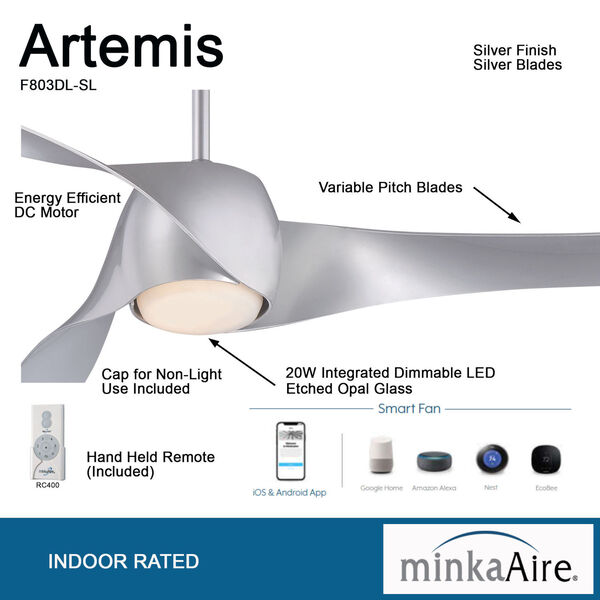 Artemis Silver 58-Inch LED Smart Ceiling Fan, image 3