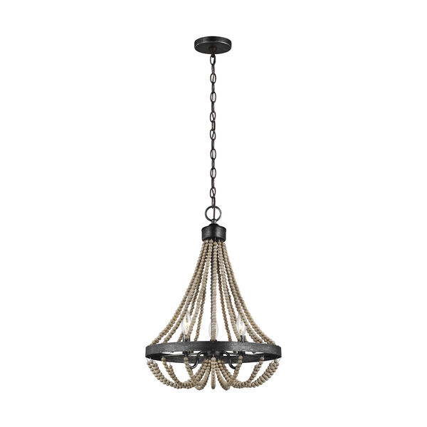 Oglesby Washed Pine Three-Light Chandelier, image 1