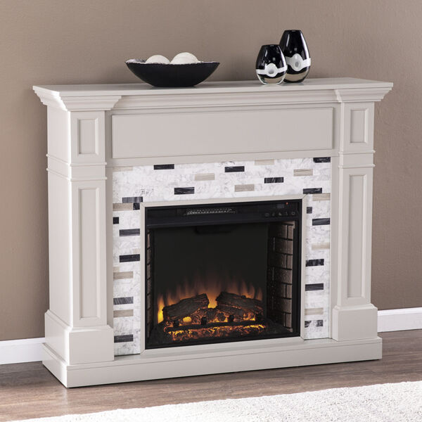 Birkover Gray Electric Fireplace with Marble Surround, image 4