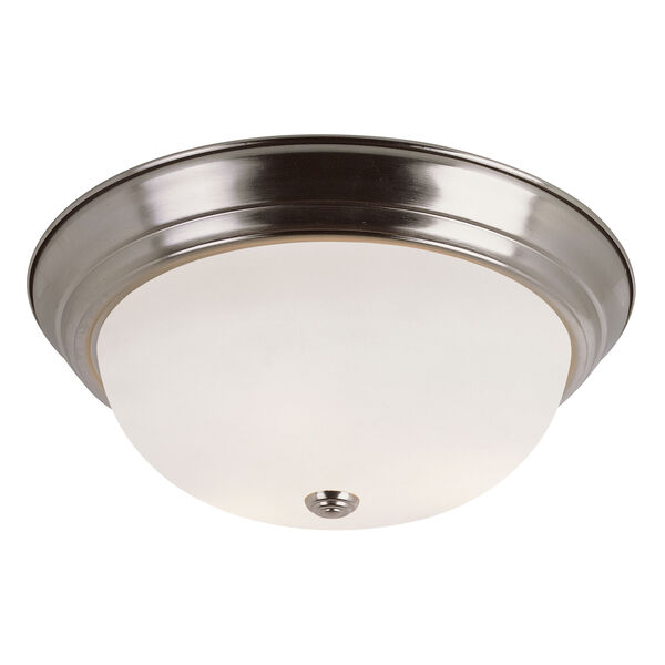 Brushed Nickel Button Frost 13-Inch Flush Mount with White Frosted Glass, image 1