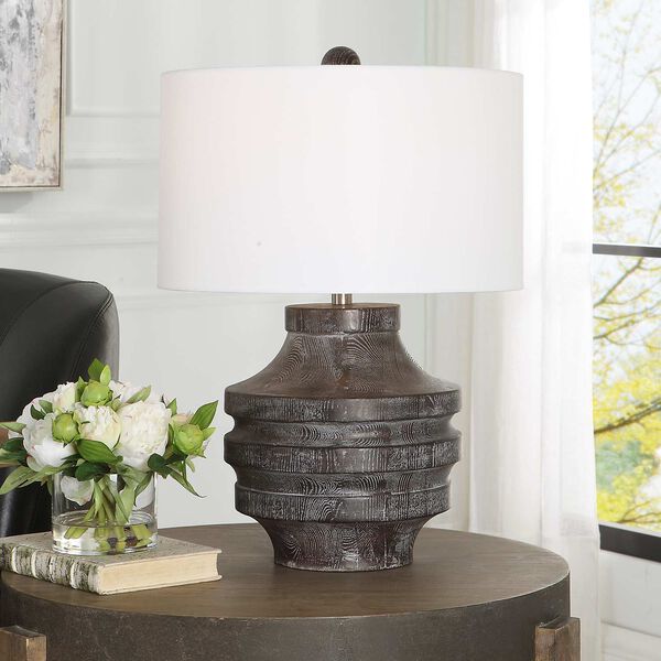 Timber Black Satin and White One-Light Carved Wood Table Lamp, image 2