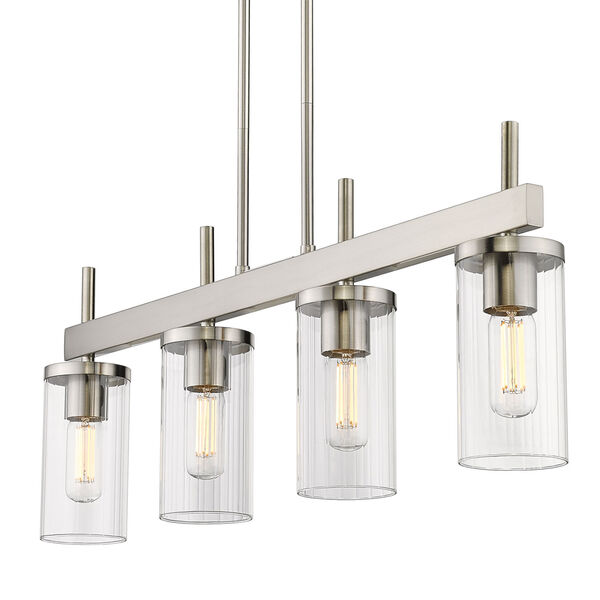 Winslett Pewter 35-Inch Four-Light Linear Pendant with Ribbed Clear Glass Shade, image 4