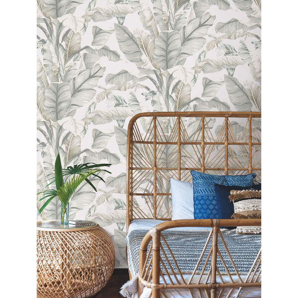 White and Cream 27 In. x 27 Ft. Banana Leaf Wallpaper, image 3