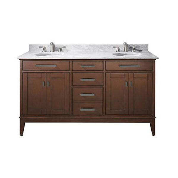 Madison Tobacco 60-Inch Double Sink Vanity with Carrera White Marble Top, image 1