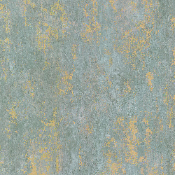 Regal Texture Metallic Gold and Aqua Blue Wallpaper - SAMPLE SWATCH ONLY, image 1