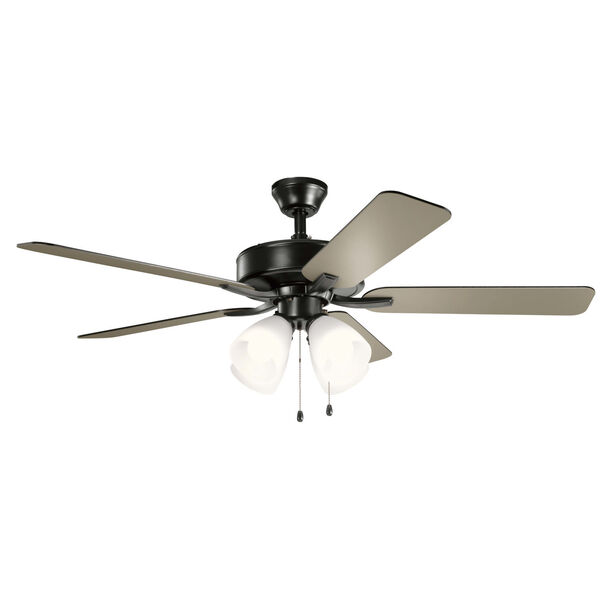 Basics Pro Premier Satin Black 52-Inch Ceiling Fan with White Etched Glass, image 1