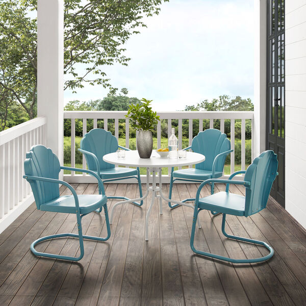Tulip Pastel Blue Satin and White Satin Outdoor Dining Set, Five-Piece, image 3