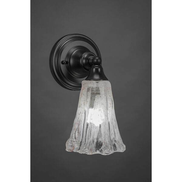Matte Black Wall Sconce with 5.5-Inch Fluted Italian Ice Glass, image 1