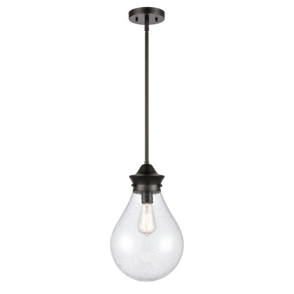 Genesis Matte Black 10-Inch LED Pendant with Seedy Glass Shade, image 1