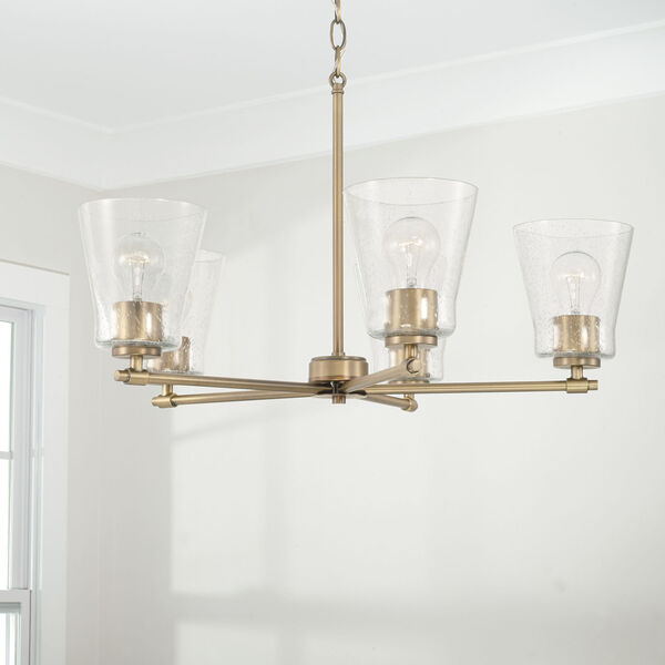 HomePlace Baker Aged Brass Five-Light Chandelier with Clear Seeded Glass, image 4