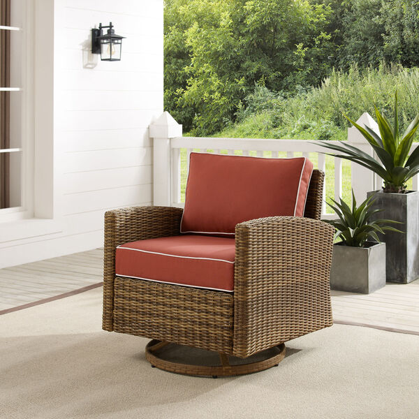 Bradenton Sangria and Weathered Brown Outdoor Wicker Swivel Rocker Chair, image 2