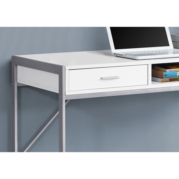 White and Silver 22-Inch Computer Desk with Storage Drawers, image 3
