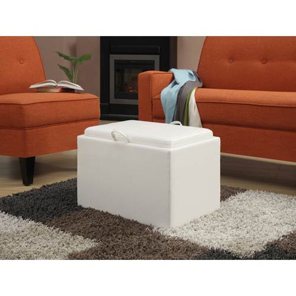 Designs4Comfort Ivory Accent Storage Ottoman with Tray Top, image 4