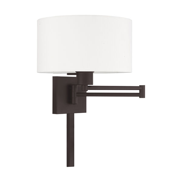 Swing Arm Wall Lamps Bronze 11-Inch One-Light Swing Arm Wall Lamp with Hand Crafted Off-White Hardback Shade, image 2
