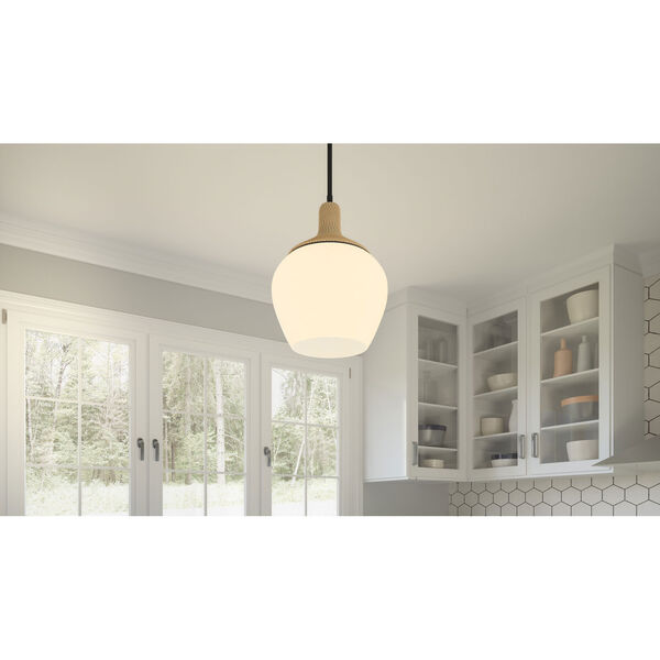 Royer Matte Black and Natural One-Light Pendant with Opal Glass, image 3