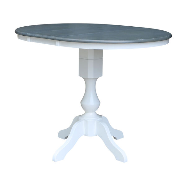 White and Heather Gray 36-Inch Round Top Pedestal Counter Height Dining Table, image 2
