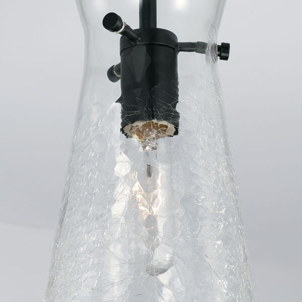 Mila Matte Black One-Light Mini Pendant with Clear Half-Crackle Tapered Glass, image 3