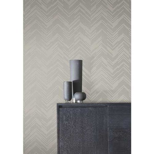 Polished Chevron Taupe and Silver Wallpaper, image 3