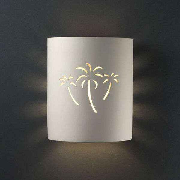 Sun Dagger Bisque LED Small Cylindrical Wall Sconce with Palm Tree Cutout, image 2