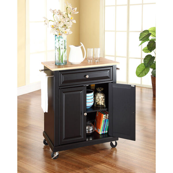 Afton Natural Wood Top Portable Kitchen Cart/Island in Black Finish, image 3
