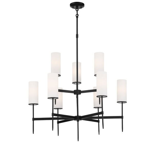 First Avenue Coal Nine-Light Chandelier with Etched White Glass Shade, image 1