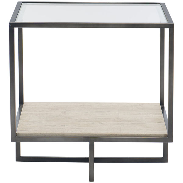 Freestanding Occasional Bronze, White Travertine Stone and Clear End Table, image 1