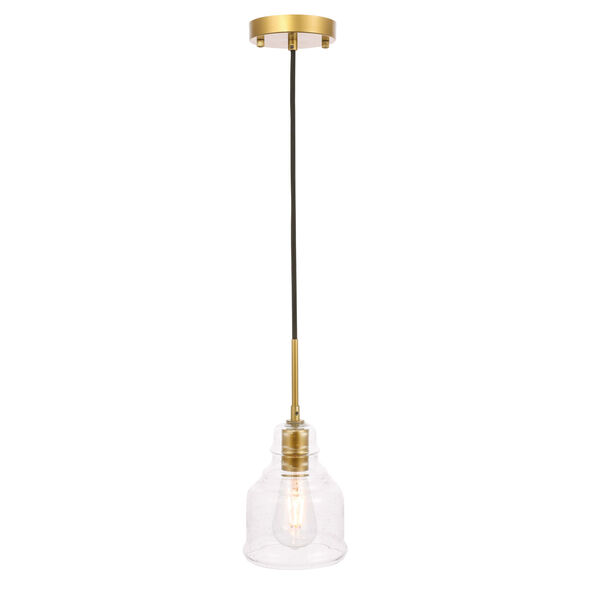 Pierce Brass Six-Inch One-Light Mini Pendant with Clear Seeded Glass, image 4