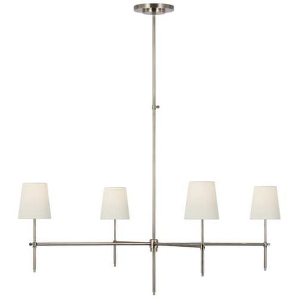 Bryant Antique Nickel Four-Light Extra Large Chandelier with Linen Shades by Thomas O'Brien, image 1