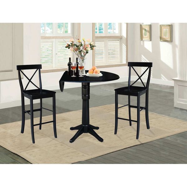 Black Round Top Pedestal Bar Height Table with X-Back Stools, 3-Piece, image 2