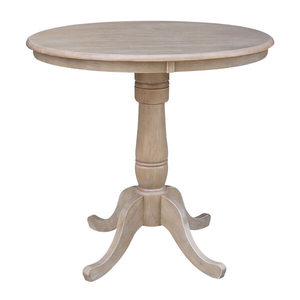 Washed Gray Taupe 36-Inch Round Pedestal Gathering Height Table with Two Counter Stool, Three-Piece, image 3