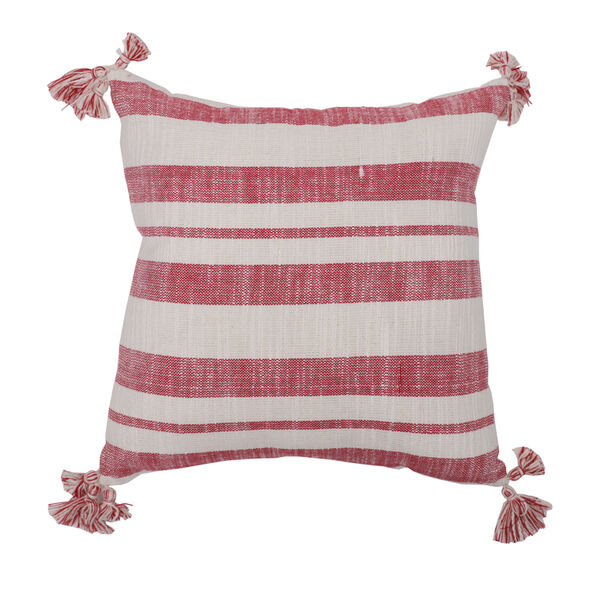 Red and White 16 x 16 Inches Striped Cotton Throw Pillow, image 1