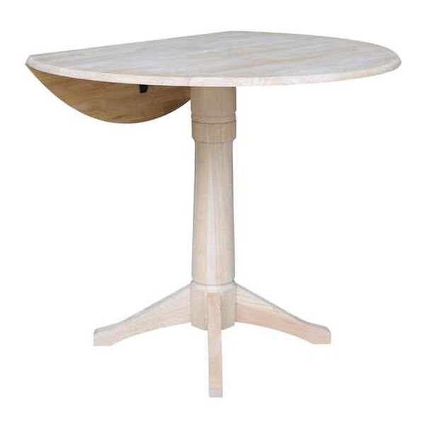 Gray and Beige 36-Inch High Round Dual Drop Leaf Pedestal Table, image 3