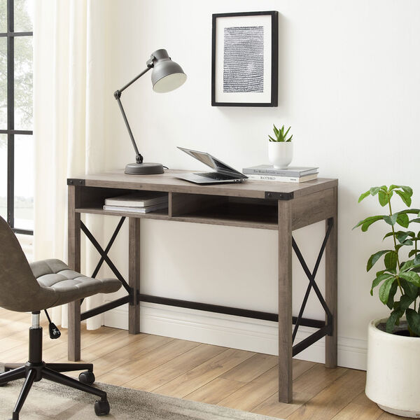 Gray and Black 42-Inch Metal and Wood Desk, image 2