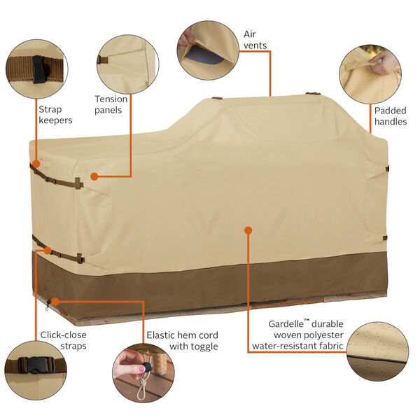 Ash Beige and Brown BBQ Grill Cover for 86-Inch Island with Left-Right Grill Head, image 2